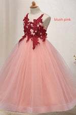 Princess Lace Appliques Dusty Rose Flower Girl Dress with Bow
