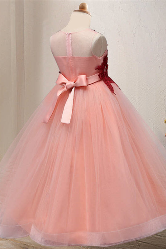 Princess Lace Appliques Dusty Rose Flower Girl Dress with Bow