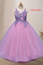 Princess Lace Appliques Dusty Rose Flower Girl Dress with Bow