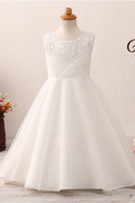 Cute Toddler Sequined White Flower Girl Dress with Bow Knot