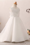 Cute Toddler Sequined White Flower Girl Dress with Bow Knot