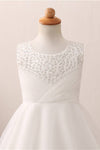 Cute Toddler Sequined White Flower Girl Dress with Bow Knot
