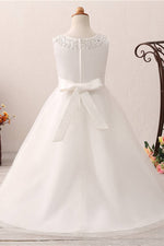 Cute Toddler Sequined White Flower Girl Dress with Bow Knot