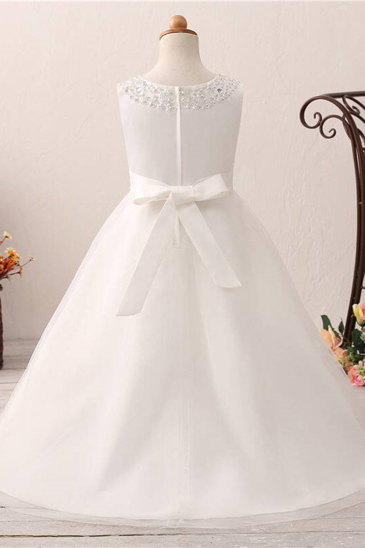 Cute Toddler Sequined White Flower Girl Dress with Bow Knot