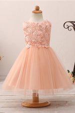 Cute Lace Appliques Toddler Peach Flower Girl Dress with Bowknot