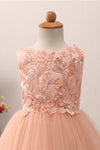 Cute Lace Appliques Toddler Peach Flower Girl Dress with Bowknot