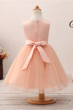 Cute Lace Appliques Toddler Peach Flower Girl Dress with Bowknot