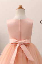 Cute Lace Appliques Toddler Peach Flower Girl Dress with Bowknot