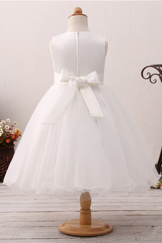 Cute Pearls Toddler White Flower Girl Dress with Bow