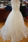 Chic Lace Edge Beaded Ivory Flower Girl Dress with Bow