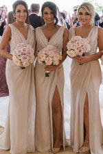 Cowl Neck Mermaid Nude Bridesmaid Dress with Slit