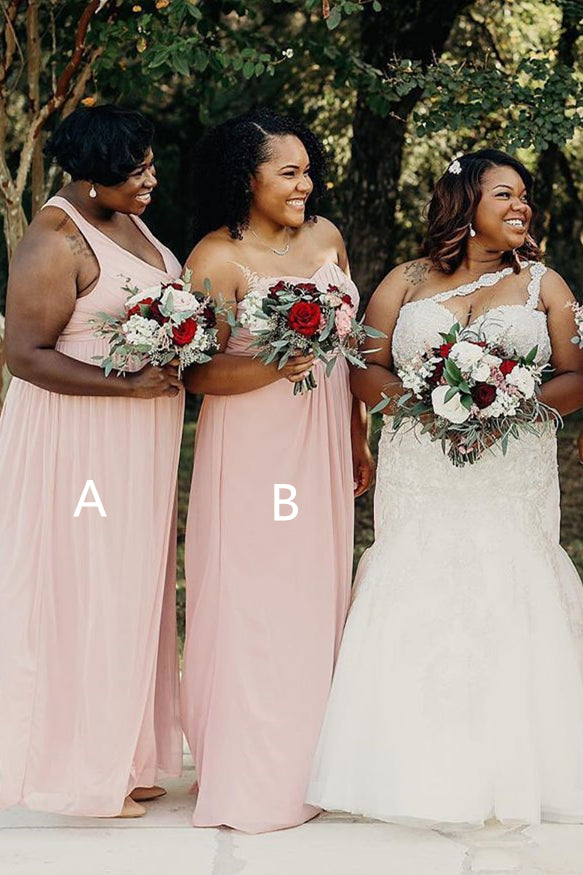 Mismatached A-line Pale Pink Chiffon Bridesmaid Dress FancyVestido Mismatached A-line Pale Pink Chiffon Bridesmaid Dress FancyVestido