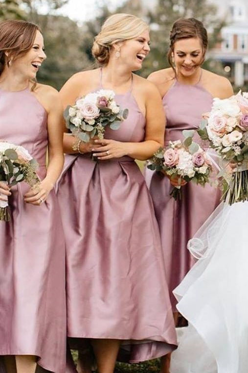 Tea Length Halter Dusty Rose Bridesmaid Dress FancyVestido Tea Length Halter Dusty Rose Bridesmaid Dress FancyVestido