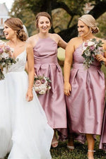 Tea Length Halter Dusty Rose Bridesmaid Dress