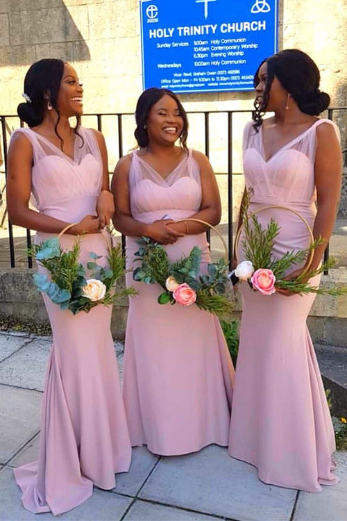 Mermaid V-Neck Nude Bridesmaid Dress