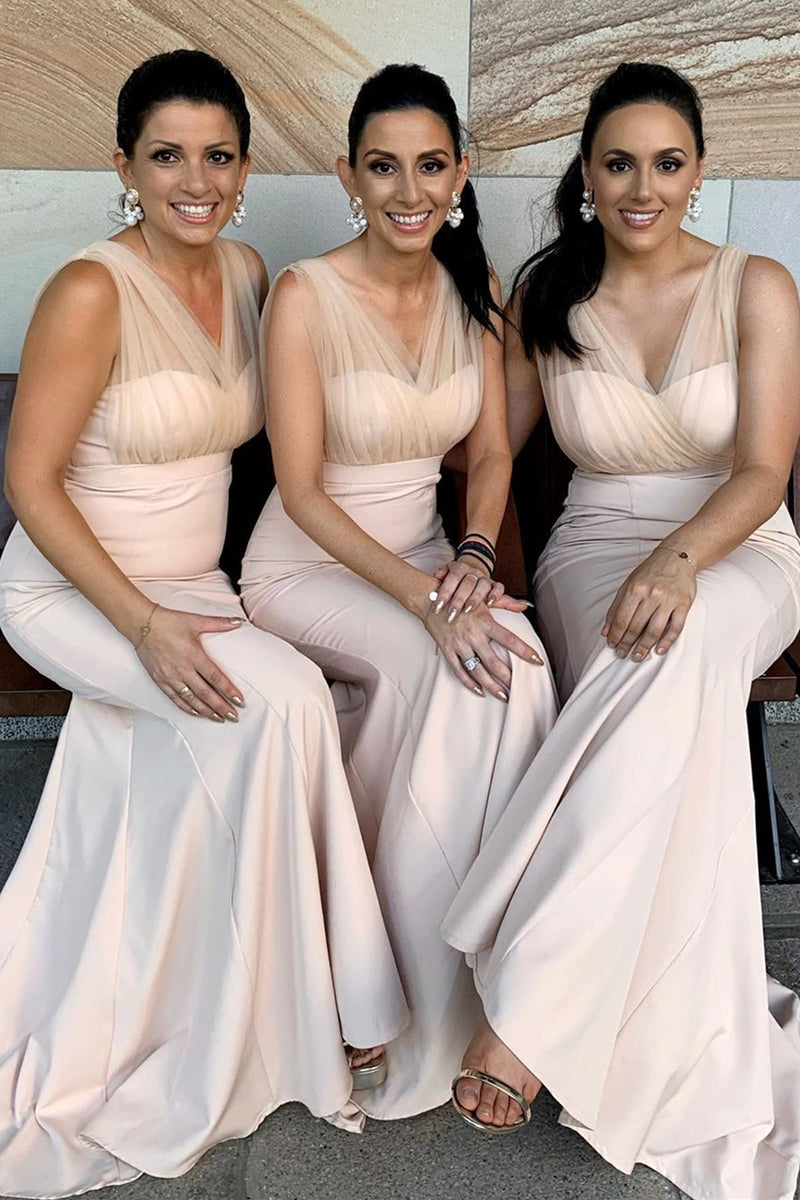 Mermaid V-Neck Nude Bridesmaid Dress