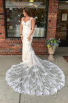 Long Mermaid Lace Strap Ivory Wedding Dress with Train