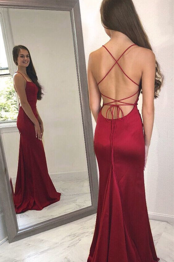 Lace-Up Back Mermaid Dark Red Long Prom Dress