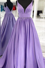 A-line Lavender Prom Dress with v inset