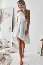 High Low Ruffles One Shoulder White Lace Bridesmaid Dress