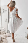 High Low Ruffles One Shoulder White Lace Bridesmaid Dress