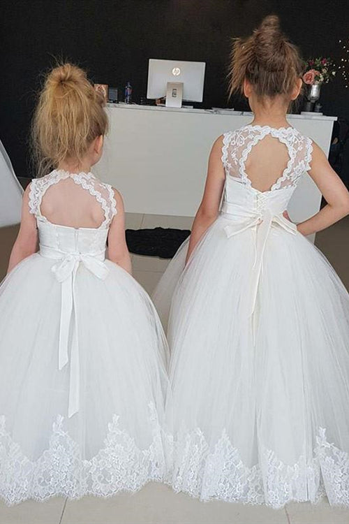 Cute Poofy White Flower Girl Dress with Lace