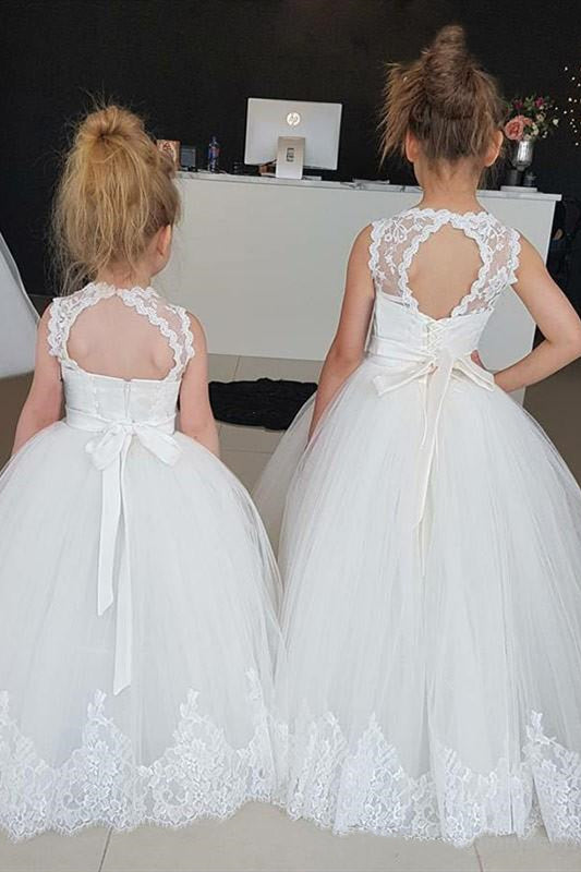 Cute Poofy White Flower Girl Dress with Lace