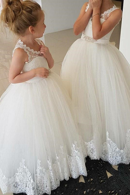 Cute Poofy White Flower Girl Dress with Lace