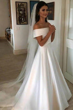 A-line Off-the-Shoulder White Satin Wedding Dress