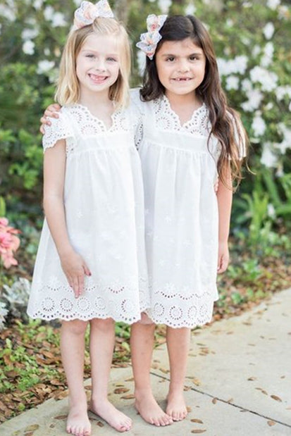 Rustic Short Sleeves White Flower Girl Dress