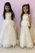 Cap Sleeves Ivory Flower Girl Dress with Lace Appliques
