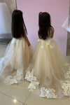 Cap Sleeves Ivory Flower Girl Dress with Lace Appliques