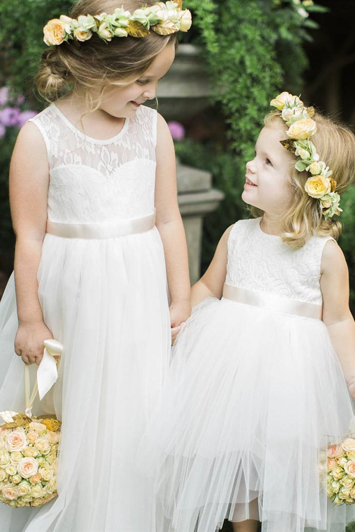 Cute Toddler White Flower Girl Dress with Ribbon