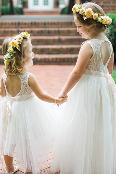 Cute Toddler White Flower Girl Dress with Ribbon