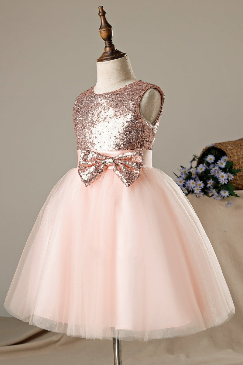 Cute Toddler Pink Flower Girl Dress with Bowknot