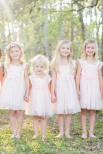 Cute Pink Flower Girl Dress with Lace Top