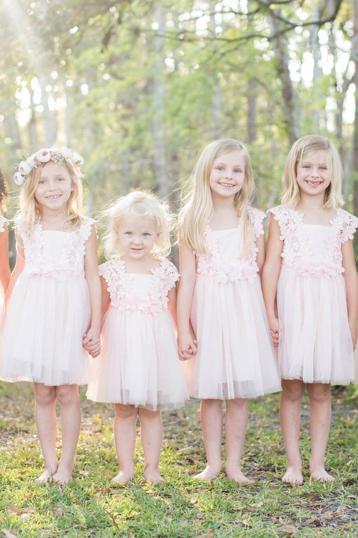 Cute Pink Flower Girl Dress with Lace Top