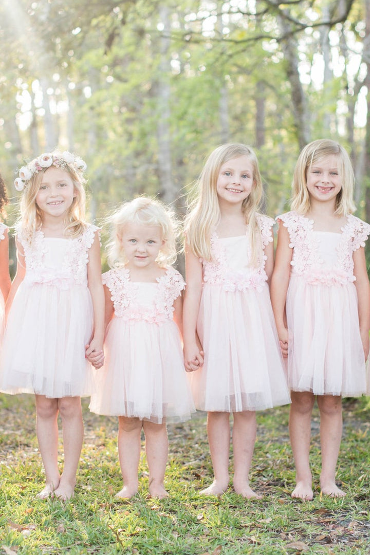 Cute Pink Flower Girl Dress with Lace Top