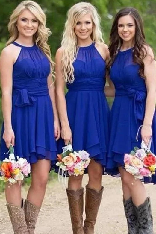 Convertible Short Jewel Royal Blue Chiffon Bridesmaid Dress