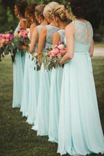 A-line Lace Top Mint Green Bridesmaid Dress with Ribbon