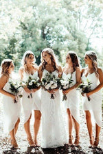 High Low V-Neck Wrap White Bridesmaid Dress