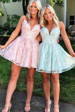 A-line Straps Short Lace Homecoming Dress