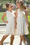 One Shoulder Ivory Flower Girl Dress with Lace Ruffles