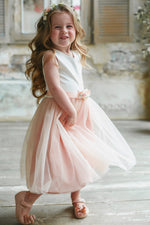 Cute Chic White and Pink Flower Girl Dress with Floral Belt