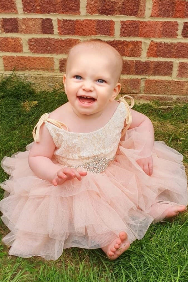 Gold and Pink Toddler Flower Girl Dress with Beads