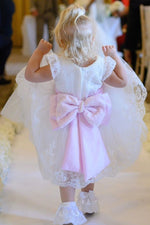 Lovely Toddler White Flower Girl Dress with Pink Bow
