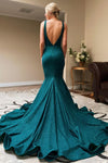 Dark Teal V-Neck Mermaid Long Prom Evening Dress with Slit