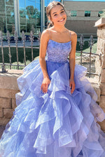 Lace-Up Back Lavender Long Prom Dress with Cascading Ruffles