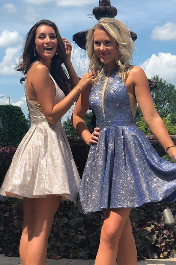Glitter A-line Sleeveless Satin Homecoming Dress FancyVestido Glitter A-line Sleeveless Satin Homecoming Dress FancyVestido