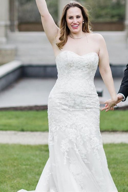 Strapless Mermaid White Lace Wedding Dress